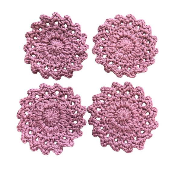 5/$25 Set of 4 Handcrafted Pink Crochet Coaster - Picture 8 of 9